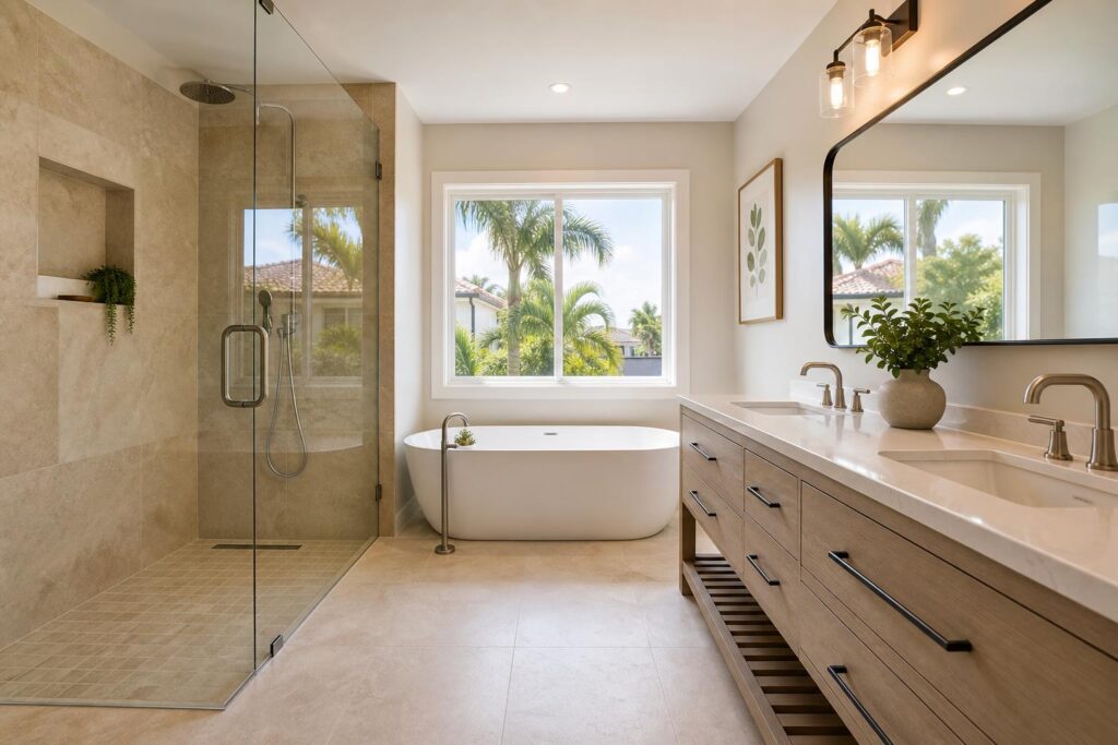 Polished modern bathroom remodel with shower and vanity