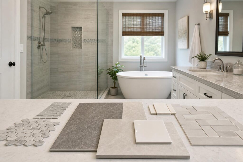 Bathroom tile samples for a remodel