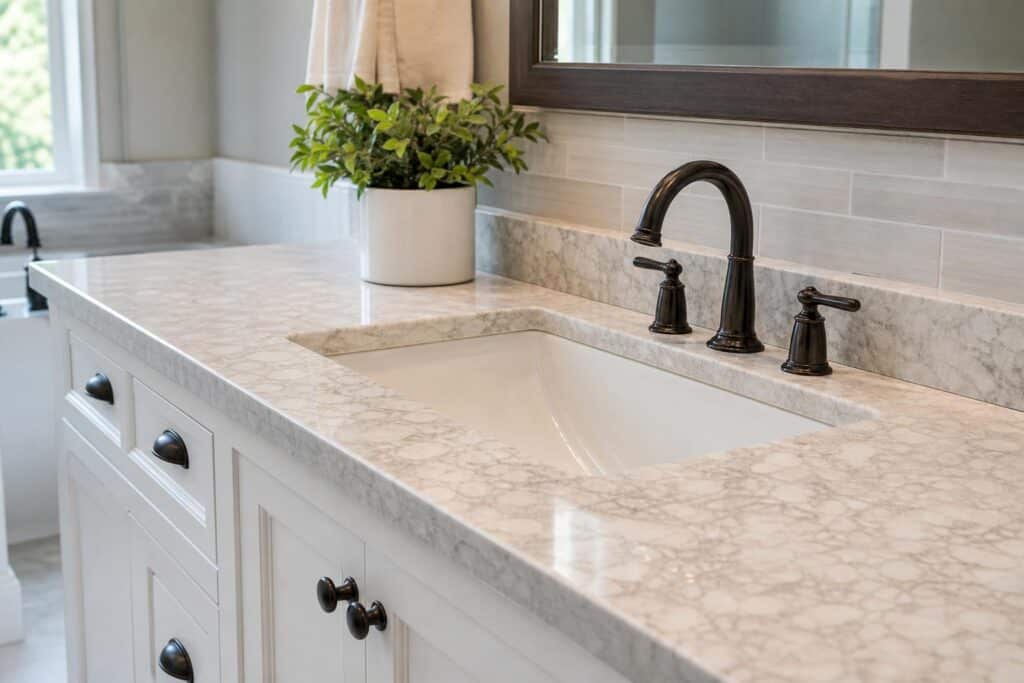 Bathroom countertop faucet and backsplash detail