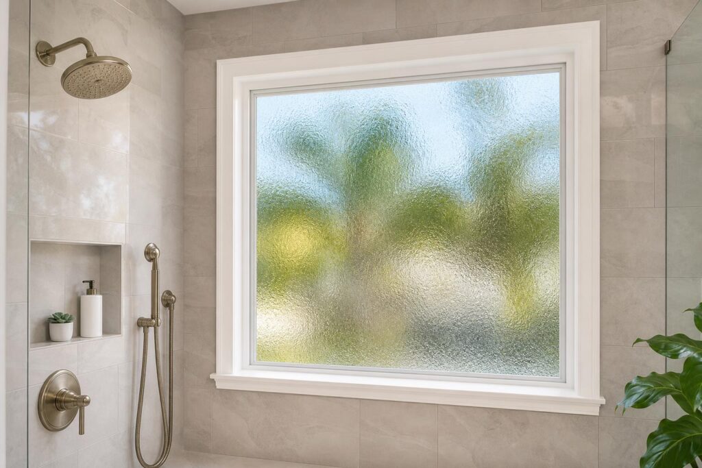 Replacement bathroom window with privacy glass