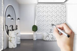 Bathroom remodel design planning with a drawn finish concept
