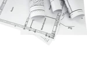 Construction house. Repair work. Drawings for building on white a background.