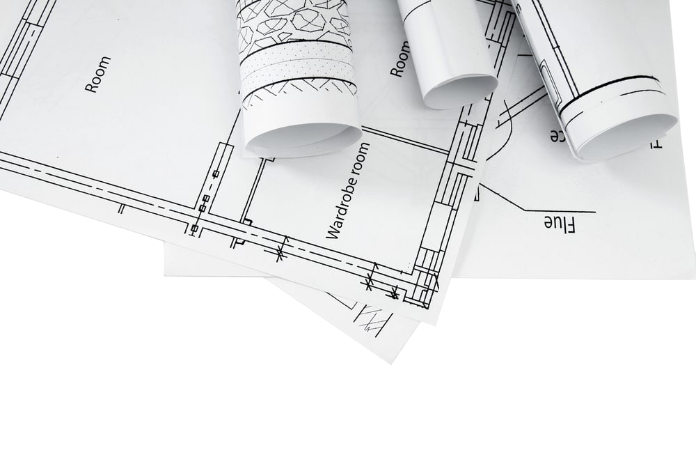 Construction house. Repair work. Drawings for building on white a background.