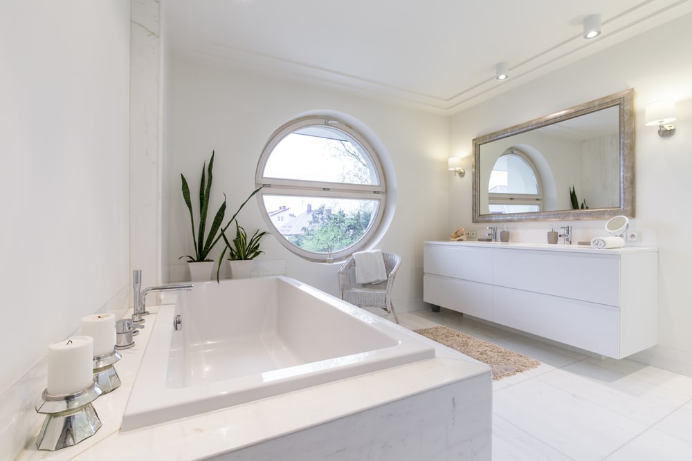 Minimal white bathroom interior for renovation planning