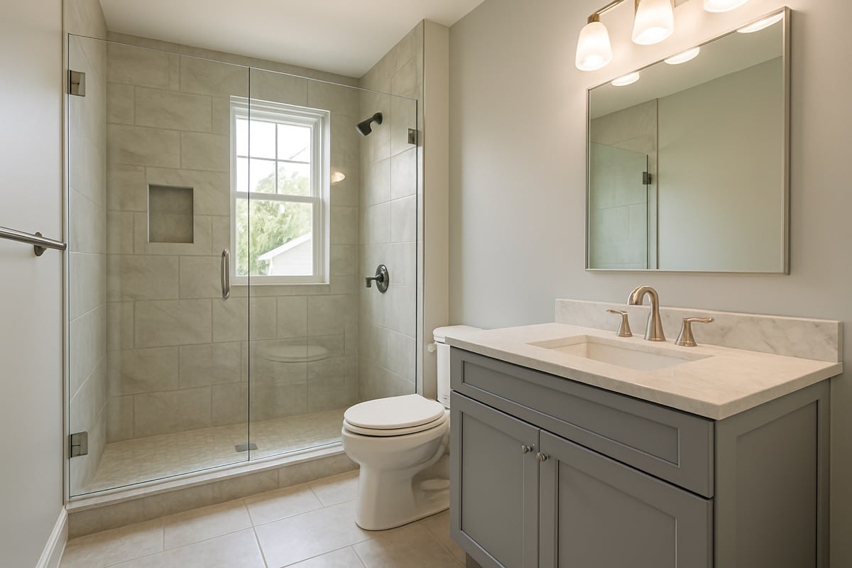 A finished high-quality bathroom remodel with tile