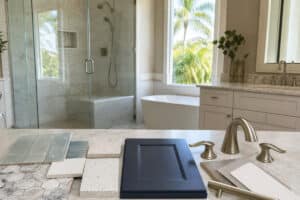 Bathroom remodel materials arranged for pre-season planning