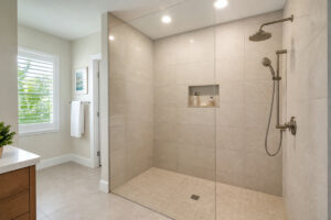 Finished Florida shower with uniform low-maintenance grout joints
