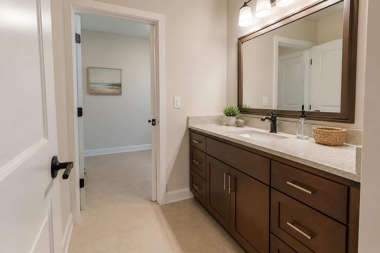 Compact bathroom vanity fitted into a small room
